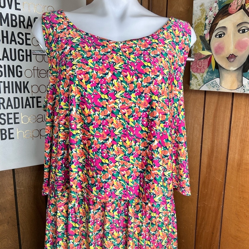 Sabrina Lauren Floral Maxi Dress XL Pink Multicolor Cold Shoulder Boho - Picture 10 of 10